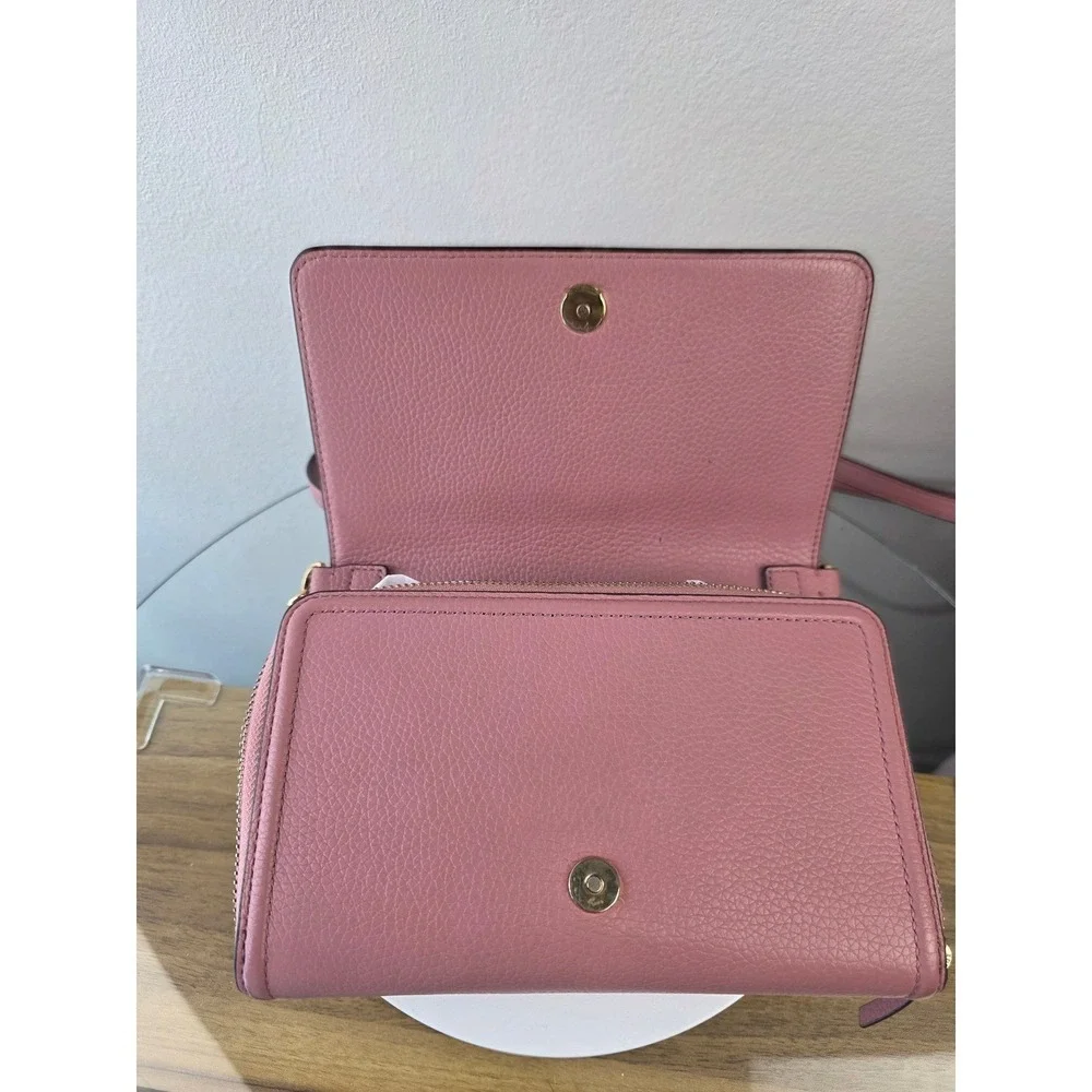 Tory Burch McGraw Wallet on Chain Pink Pebbled Leather Crossbody Bag WOC Gold